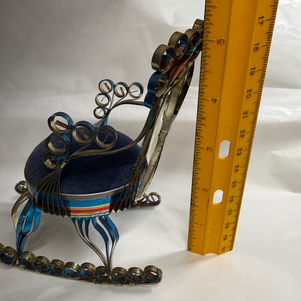 Pin Cushion MINI 5 inches Vintage 1970 Recycled Tins Can Art Blue Velvet - Picture 7 of 14